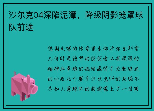 沙尔克04深陷泥潭，降级阴影笼罩球队前途